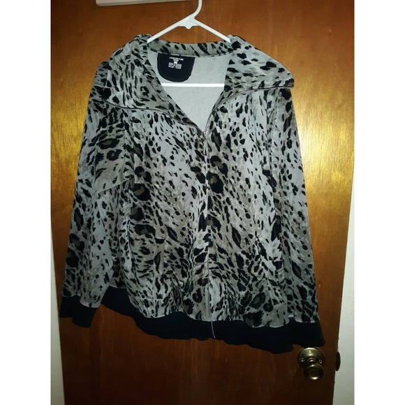 Jones New York Sport Black Gray Leopard Print Velour Jacket Full Zip Women 2XL - Picture 1 of 3